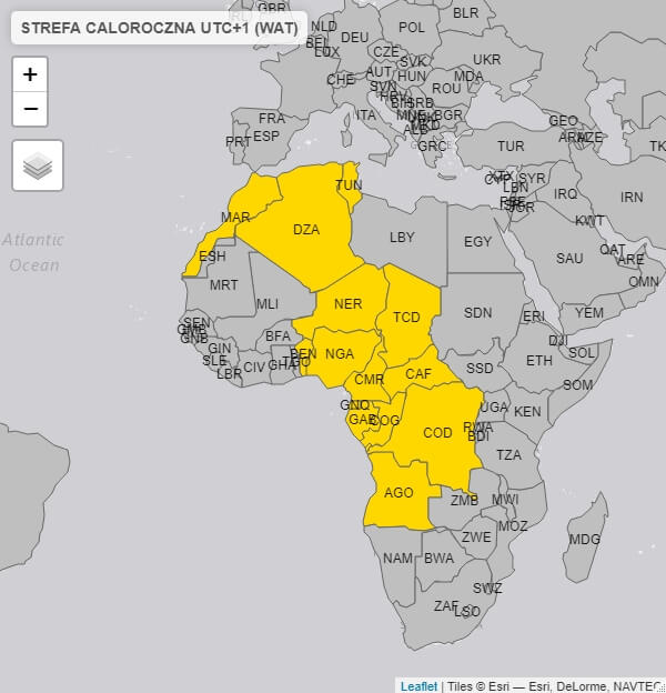Strefa czasowa UTC+1 w Afryce